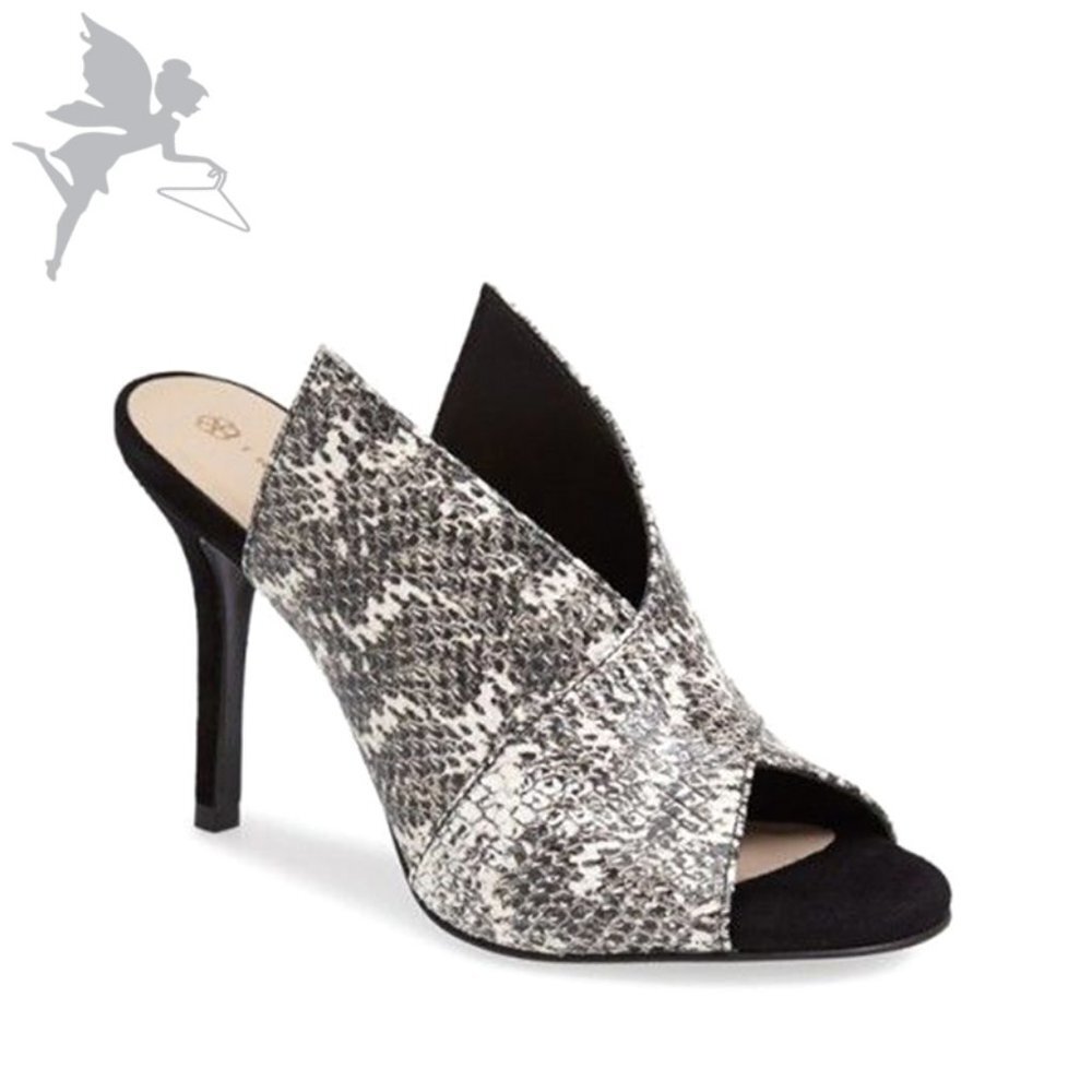 TRINA TURK Laguna snake print stiletto mules